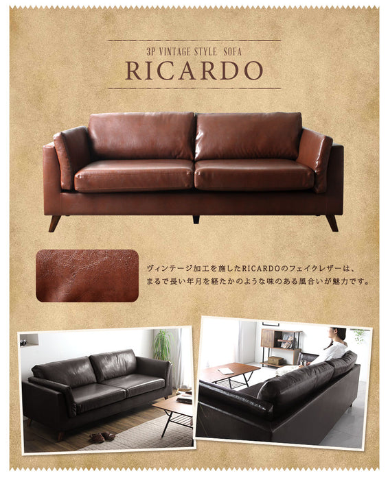 [幅188cm] 3人掛け ソファ ポケットコイル使用 ヴィンテージレザー風【超大型商品】〔48600002〕