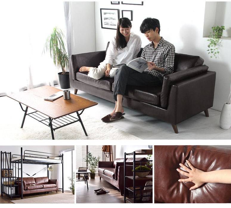 [幅188cm] 3人掛け ソファ ポケットコイル使用 ヴィンテージレザー風【超大型商品】〔48600002〕