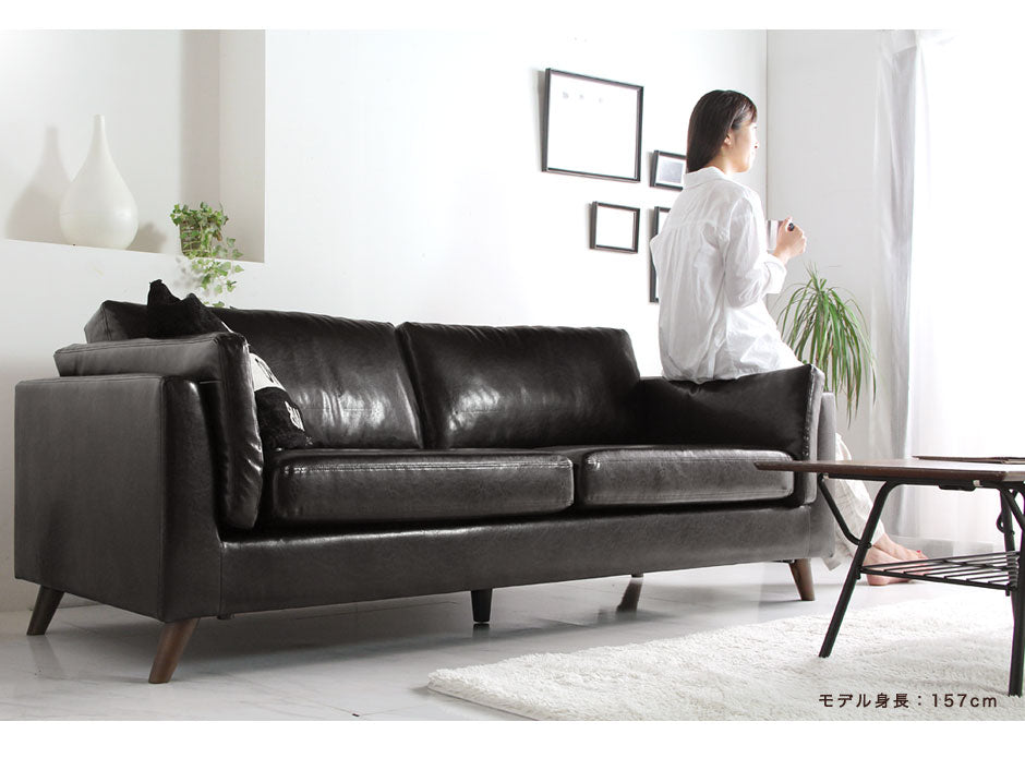 [幅188cm] 3人掛け ソファ ポケットコイル使用 ヴィンテージレザー風【超大型商品】〔48600002〕