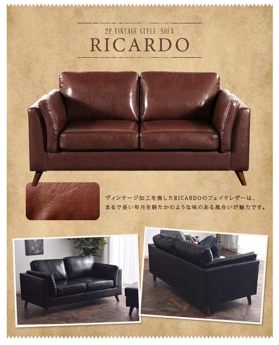 2人掛け 幅144cm ソファ ヴィンテージレザー風ソファ ポケットコイルソファー *リカルド-TG*  【超大型商品】〔48600003〕