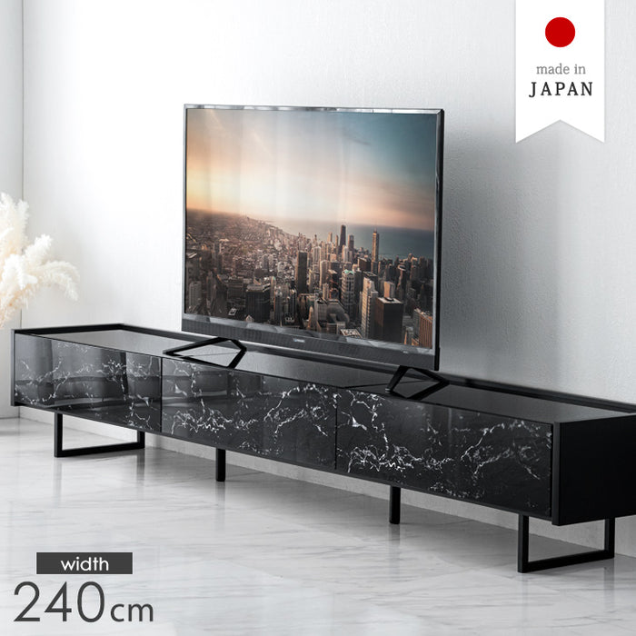 幅240cm ガラストップ 大理石調 テレビ台 国産 完成品 鏡面 マーブル柄 【玄関渡し】【超大型商品】〔49100117〕
