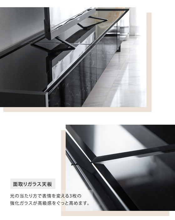 幅240cm ガラストップ 大理石調 テレビ台 国産 完成品 鏡面 マーブル柄 【玄関渡し】【超大型商品】〔49100117〕