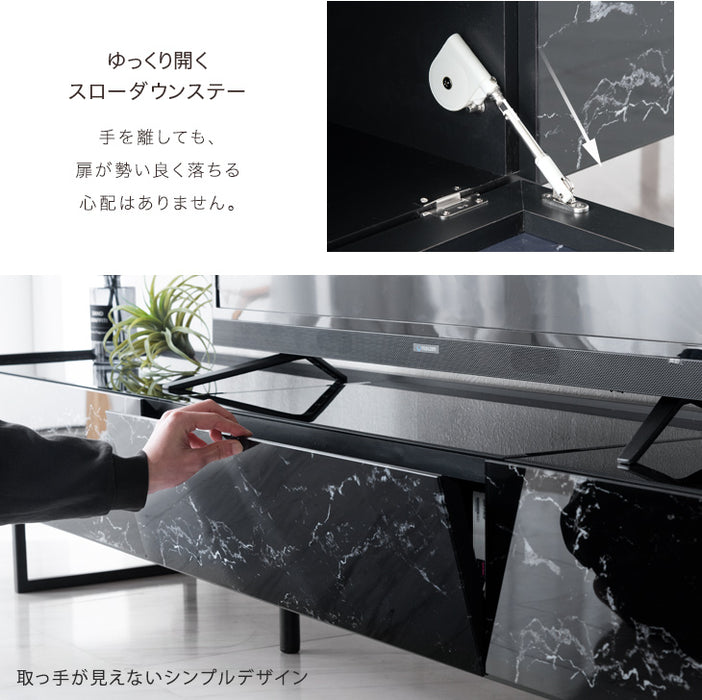幅240cm ガラストップ 大理石調 テレビ台 国産 完成品 鏡面 マーブル柄 【玄関渡し】【超大型商品】〔49100117〕