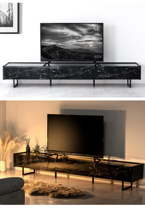 幅240cm ガラストップ 大理石調 テレビ台 国産 完成品 鏡面 マーブル柄 【玄関渡し】【超大型商品】〔49100117〕