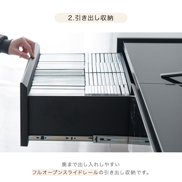 幅240cm ガラストップ 大理石調 テレビ台 国産 完成品 鏡面 マーブル柄 【玄関渡し】【超大型商品】〔49100117〕