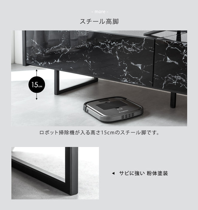 幅240cm ガラストップ 大理石調 テレビ台 国産 完成品 鏡面 マーブル柄 【玄関渡し】【超大型商品】〔49100117〕