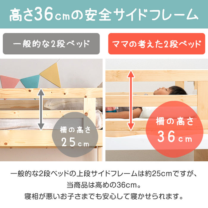 [お得セット] 収納 二段ベッド+高弾性 マットレス2枚付き  耐震  現役ママが考えた 宮棚付き 木製 三つ折り 階段  【超大型商品】〔49603813〕
