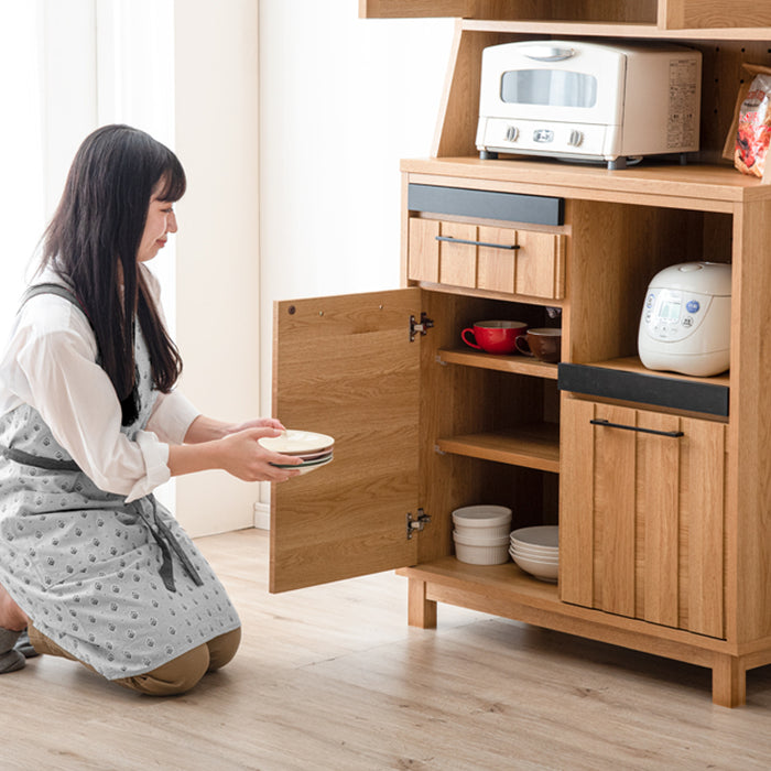 ［幅82］キッチンラック 大容量 カントリー調 大川家具 完成品 引き出し 木製 キッチンボード【搬入設置込み】【超大型商品】〔99901209〕