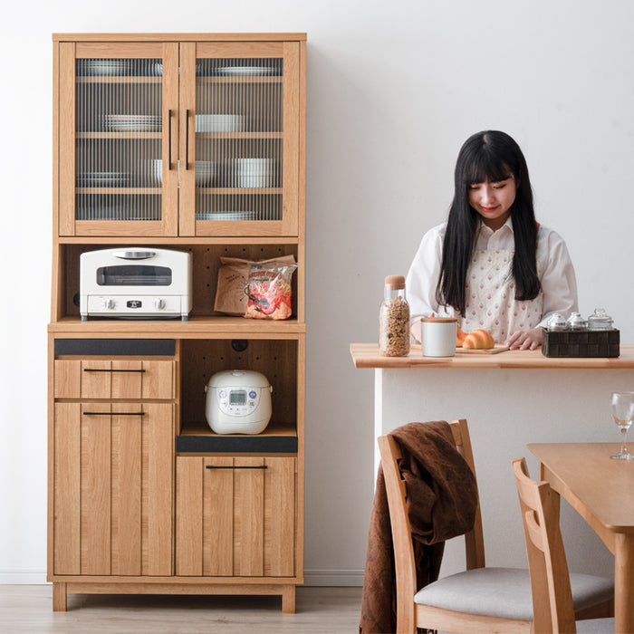 ［幅82］キッチンラック 大容量 カントリー調 大川家具 完成品 引き出し 木製 キッチンボード【搬入設置込み】【超大型商品】〔99901209〕