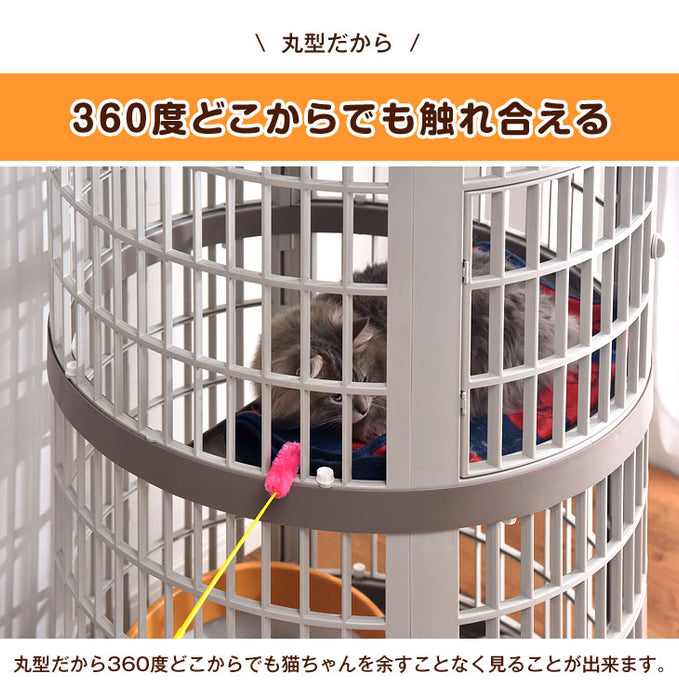 錆びないプラスチック製！ 丸型 キャットケージ 2段 猫 ケージ ペットケージ ハウス キャスター付 軽い 保護 ペット用品 キャスター 猫 大型 〔52800002〕