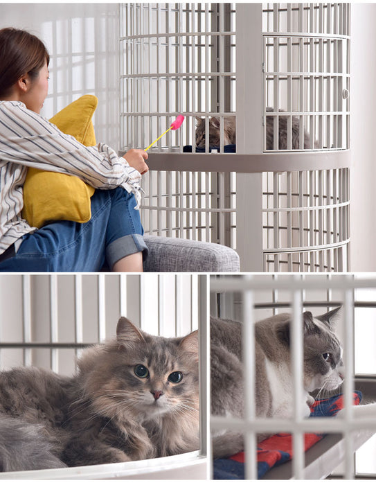 錆びないプラスチック製！ 丸型 キャットケージ 2段 猫 ケージ ペットケージ ハウス キャスター付 軽い 保護 ペット用品 キャスター 猫 大型 〔52800002〕