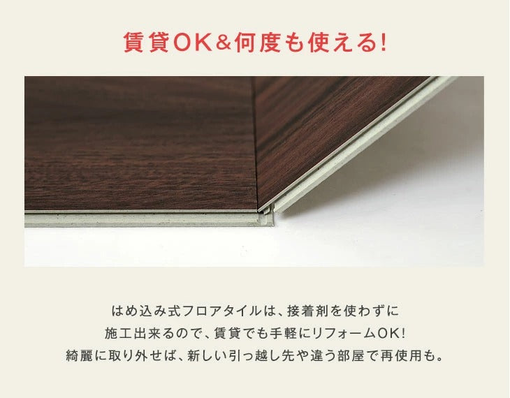 1.5畳分 フロアタイル はめ込み式 12枚入り 賃貸OK 床暖房対応 木目調〔57300001〕