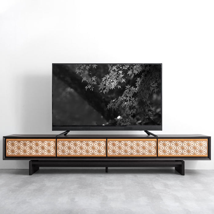 幅240cm 組子調デザイン テレビ台 国産 完成品  和風モダン【搬入設置込み】【超大型商品】〔99901228〕