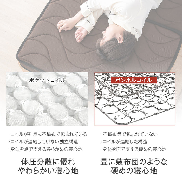 [シングル］ボンネルコイルマットレス 3つ折り 3Dメッシュ 厚み15.5cm〔65090100〕