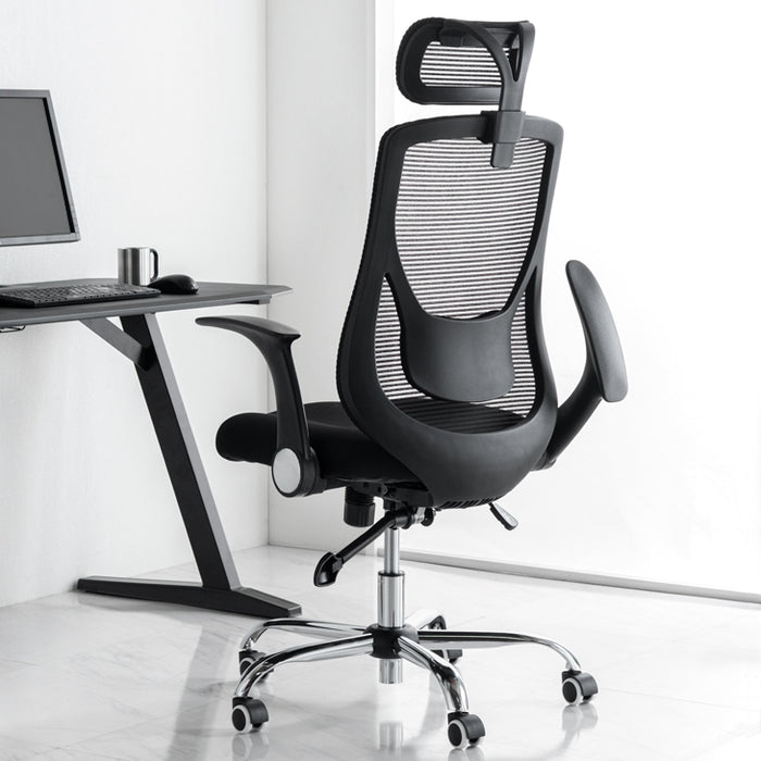【アウトレット キャンセル戻り品】ヘッドレスト付 オフィスチェア ハイバック 肘付き ロッキング ブラック〔65090110BKout・out2998〕