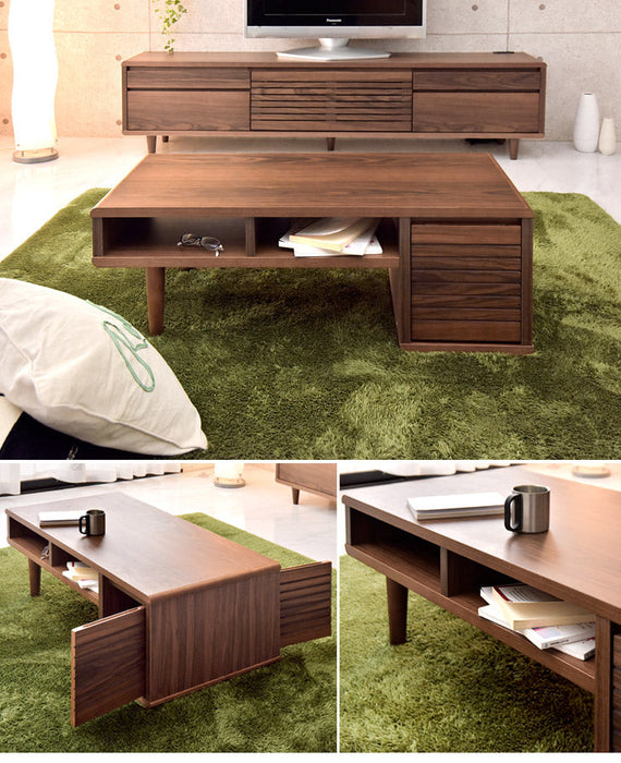 幅105㎝ センターテーブル 完成品 木製 引き出し 北欧 モダン 高級感〔71020042〕