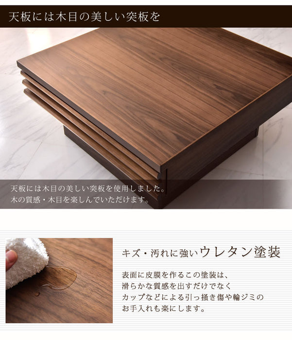 センターテーブル 完成品 木製 天然木 テーブル ローテーブル リビングテーブル センター リビング 幅80 正方形 引き出し 北欧 モダン 高級感  【超大型商品】 〔71020045〕