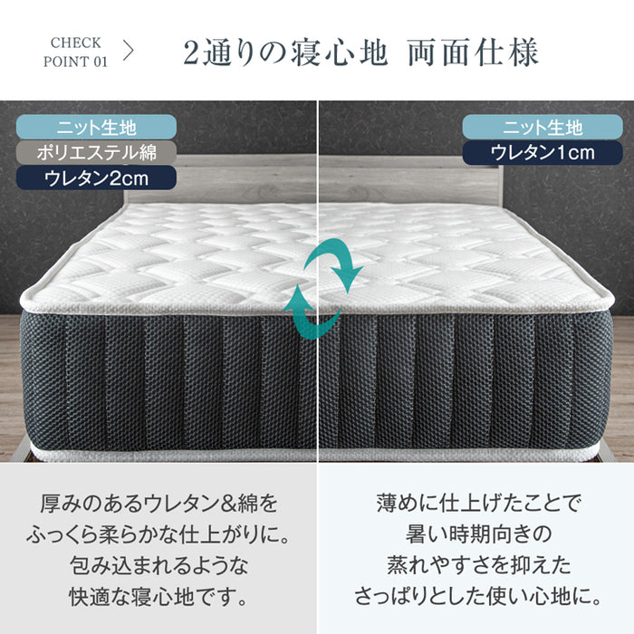 [セミダブル] マットレス 3ゾーン構造 超高密度 ポケットコイル 厚み21cm 4Dメッシュ 抗菌 調湿 硬め リバーシブル エッジサポート〔77500003〕