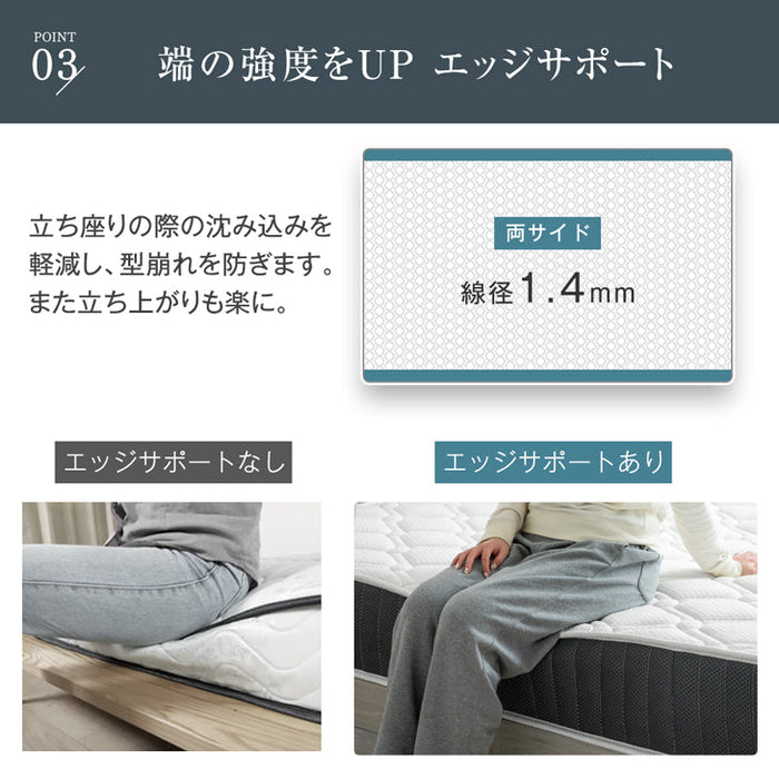 [セミダブル] 連結ベッド マットレス付き 2口コンセント付き宮棚 ポケットコイルマットレス 木製〔73400064〕