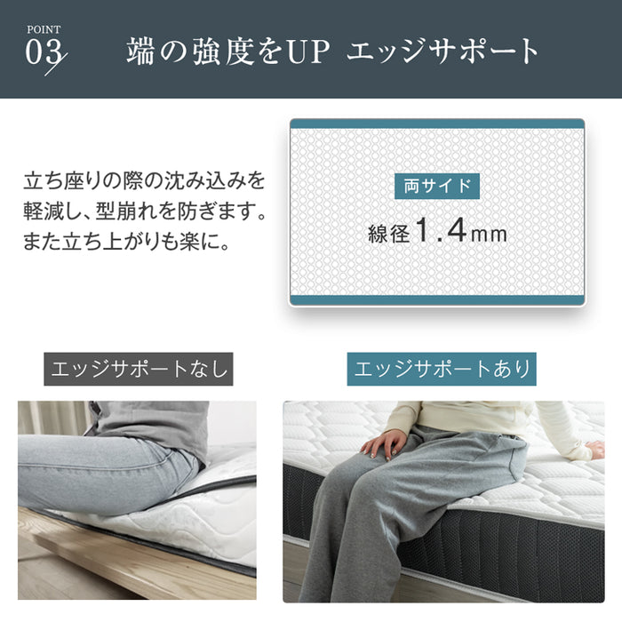 [シングル] 連結ベッド マットレス付き 2口コンセント付き宮棚 ポケットコイルマットレス 木製〔73400063〕