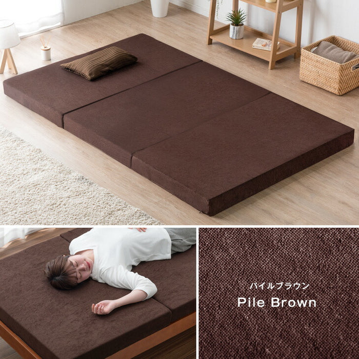 [ダブル] 新技術 三つ折り 厚み10cm ボンネルコイル マットレス 床敷きOK 圧縮梱包 スプリング 敷布団〔77500011〕