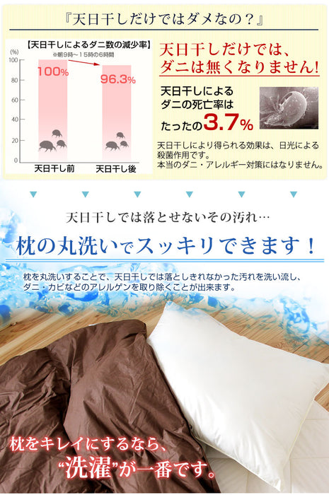 43×63cm 洗える枕 日本製 水切りメッシュ付 速乾 首肩こり 安眠 快適〔87190113〕