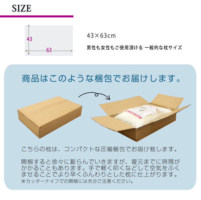 43×63cm 洗える枕 日本製 水切りメッシュ付 速乾 首肩こり 安眠 快適〔87190113〕