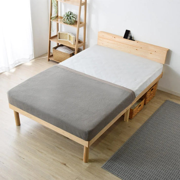 [セミダブル] ボンネルコイルマットレス付きベッド 宮付きすのこベッド 2口コンセント付 北欧パイン マットレス 極厚20cm〔49600791〕