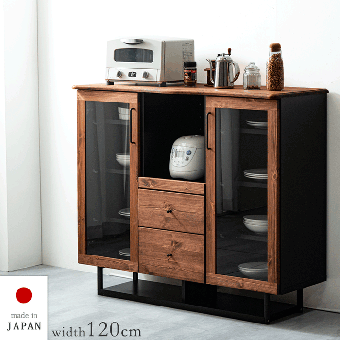[幅119cm] 食器棚 国産 完成品 キッチン収納 木製【超大型商品】〔51900009〕