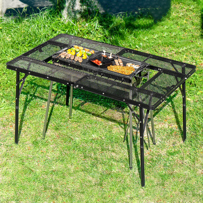 バーベキューコンロ メッシュテーブル 2点セット BBQコンロ セット 鉄板付 大型 〔44400074〕